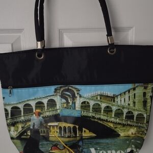 Venice Print Tote Bag with Black Handles